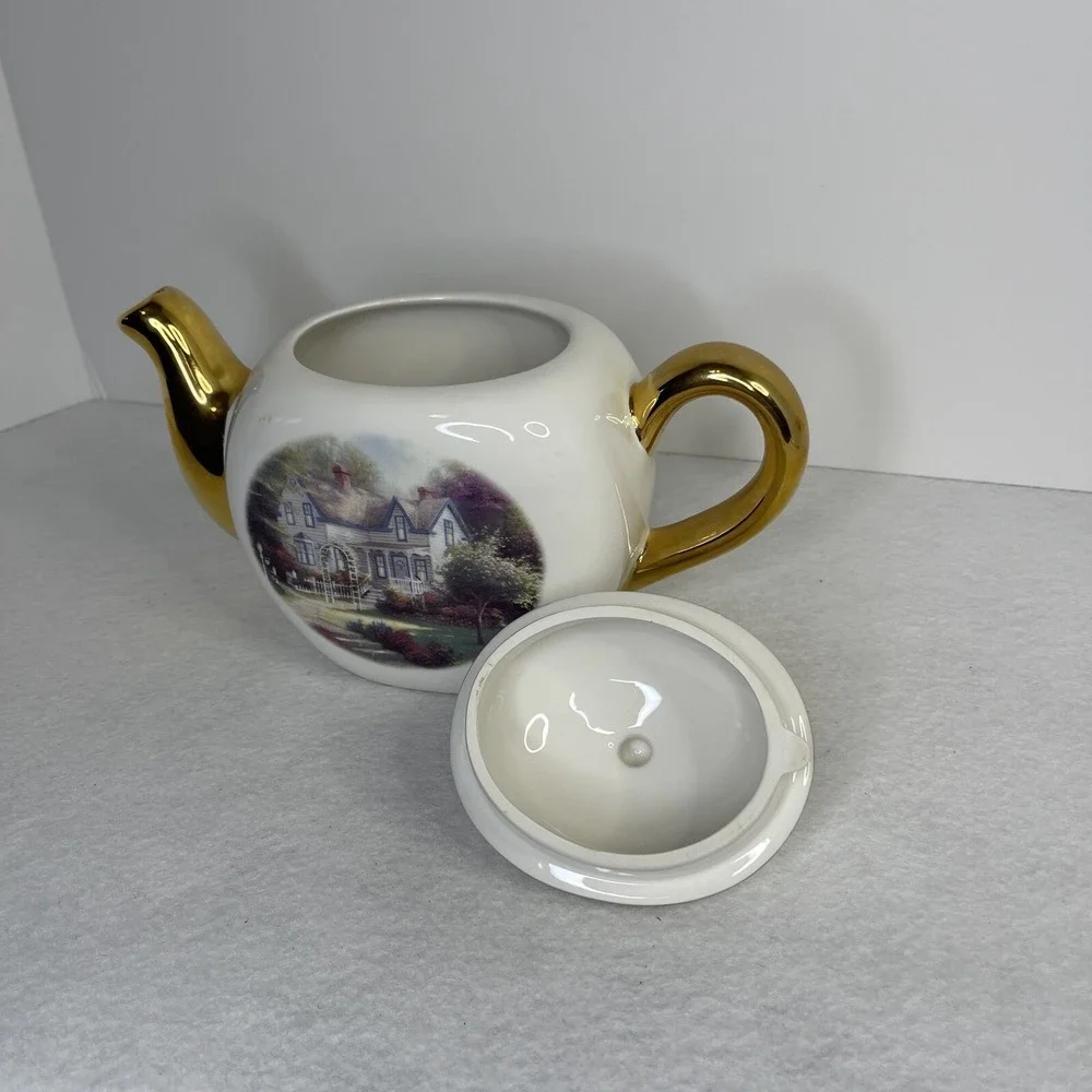 Vintage Thomas Kincade Porcelain Tea Pot Teleflora Gift Home Is‎ Where The Heart